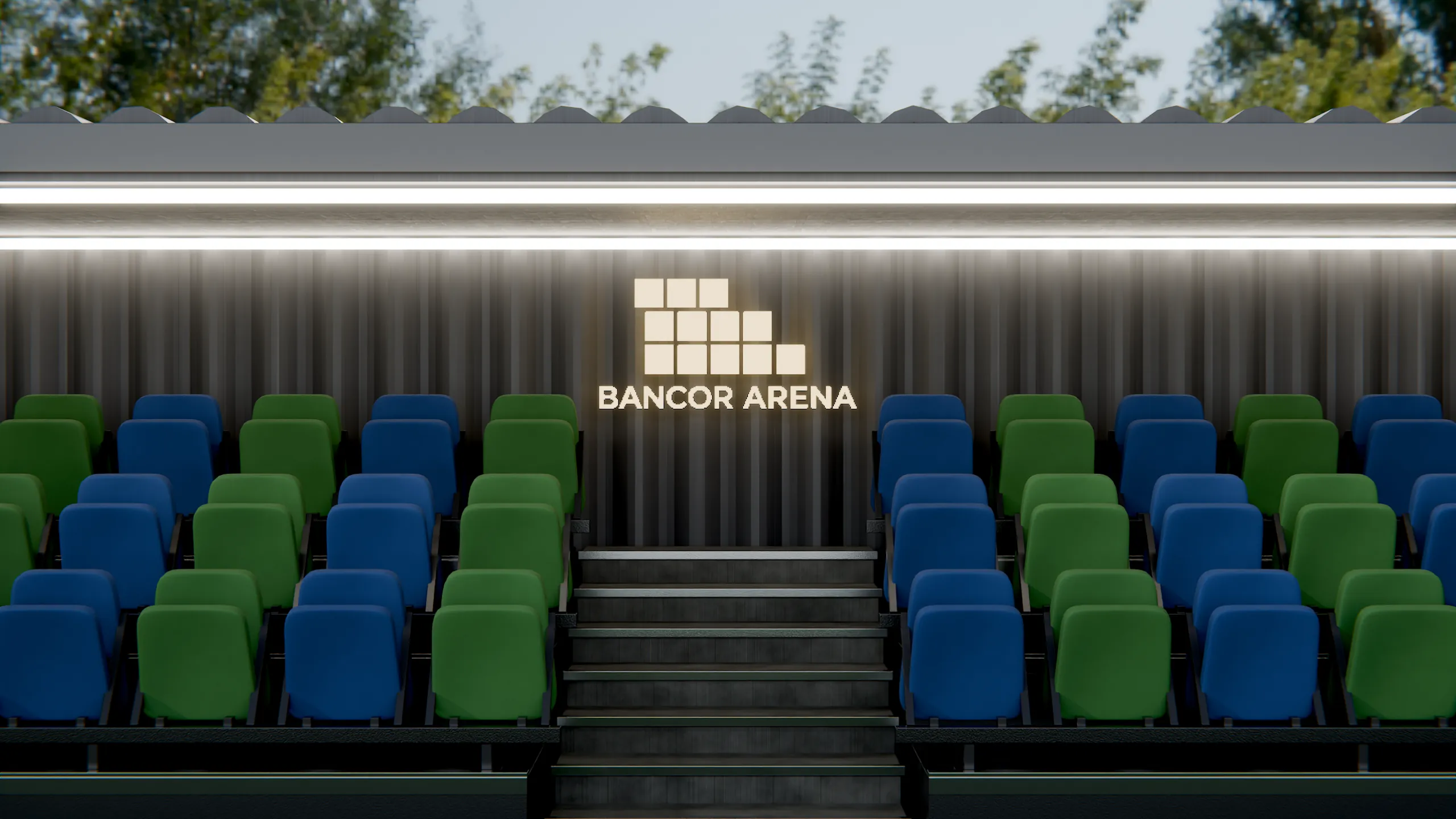 Vista interior de la tribuna con butacas individuales